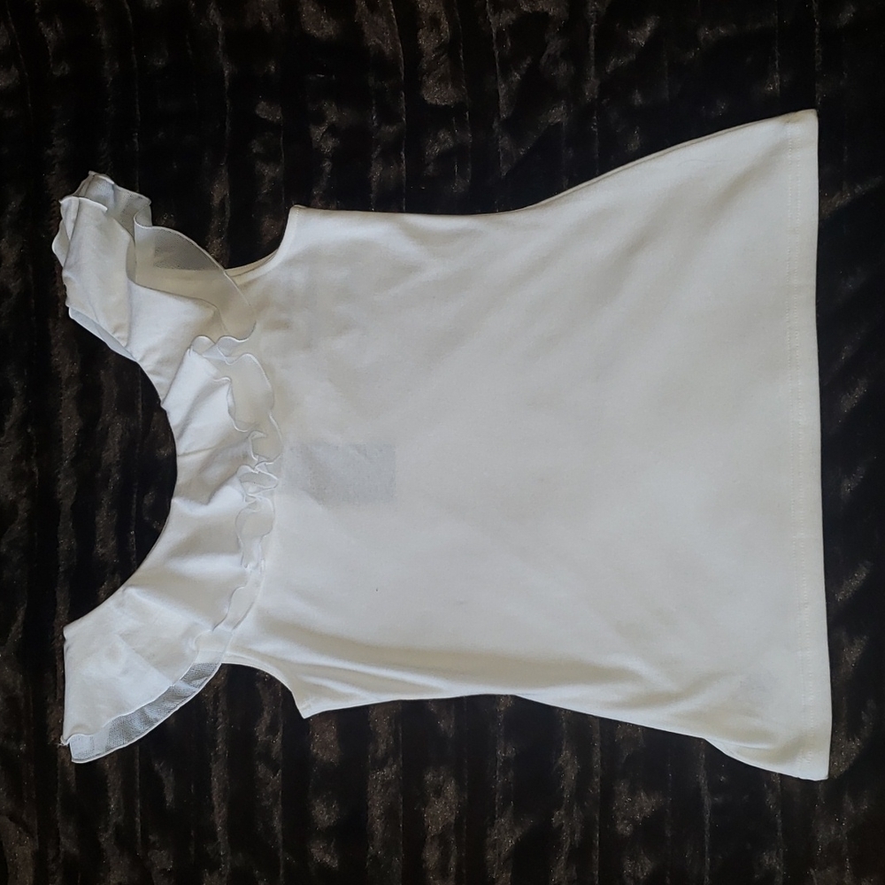 Chaps White Ruffle Top NWT Small Petite - Picture 5 of 8